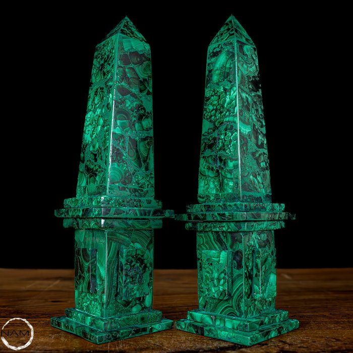 Suuri kaksi hämmästyttävää malakiittia Obeliski- 763.59 g - (2)