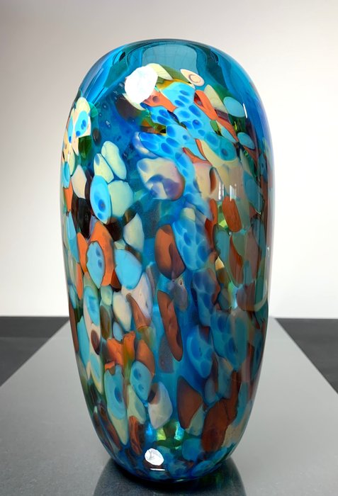 Maxence Parot - 花瓶 -  獨特的花瓶藍色和蛋白石 25 厘米  - 玻璃