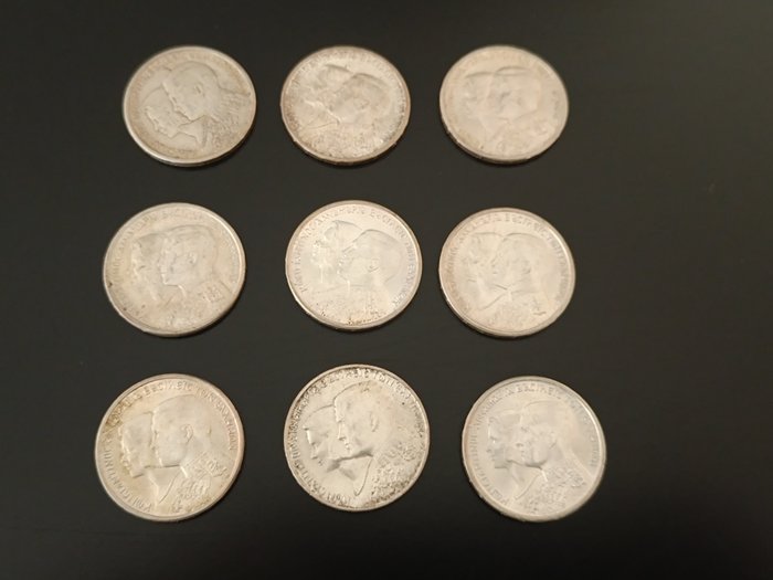 Hellas. A Lot of 9x Silver Royal Wedding 30 Drachmai Coins 1964  (Ingen reservasjonspris)