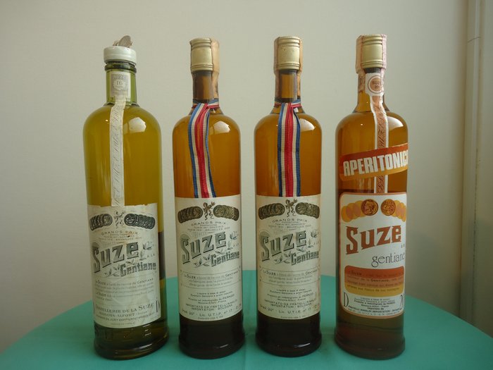 Suze Gentiane  - b. jaren 1950, Jaren 1960, Jaren 1970 - 1,0 Liter, 75cl - 4 flessen
