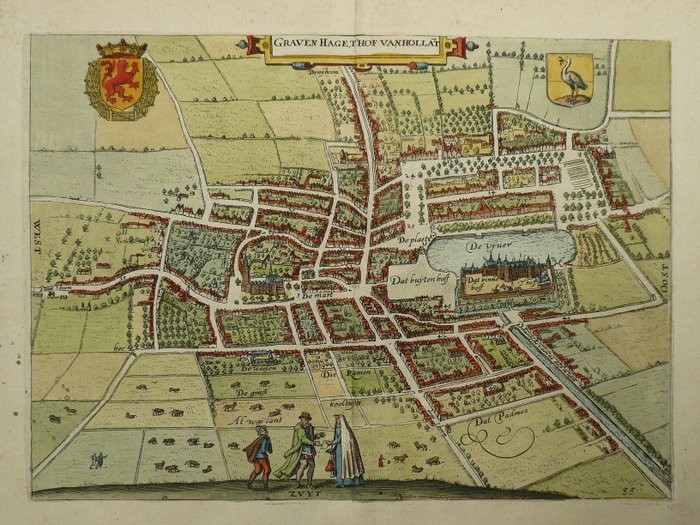 荷蘭, 城市規劃 - 海牙; L. Guicciardini / W. Blaeu - GravenHage, T'Hof van Hollant - 1612