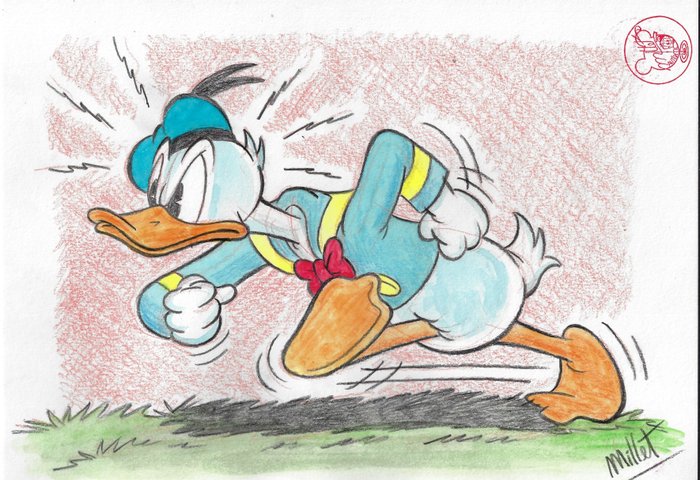 Millet - 1 Colour pencil drawing - Donald Duck - paseando enfadado - 2024