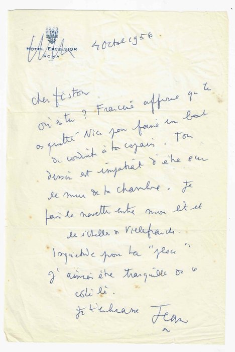 Jean Cocteau - Lettre autographe signée - 1956