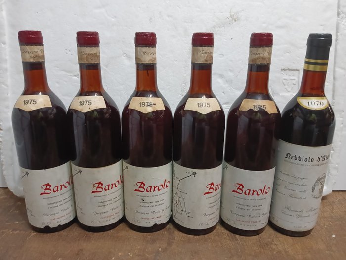 1975 x5 Borgogno Giacomo & Figlio Barolo & 1979 Pastura Nebbiolo d'Alba - Piemonte DOCG - 6 Bottiglie (0,75 L)