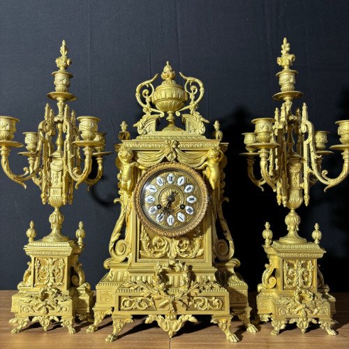 时钟与装饰套装, 摄政风格  (3) -  摄政时期风格 镀金青铜 - 1890年-1900年