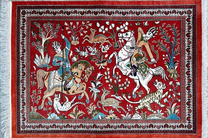絲綢掛毯上的古姆絲綢 - 小地毯 - 83 cm - 60 cm
