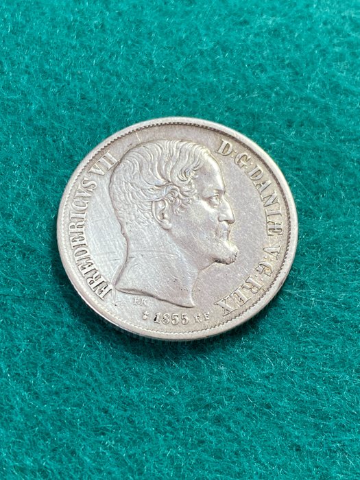 Danemarca. Frederik VII.  (1848-1863). 1 Rigsdaler 1855-FF  (Fără preț de rezervă)