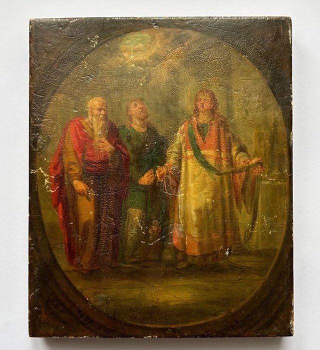 Icona - 1809 Icona in legno antico russo Scena religiosa