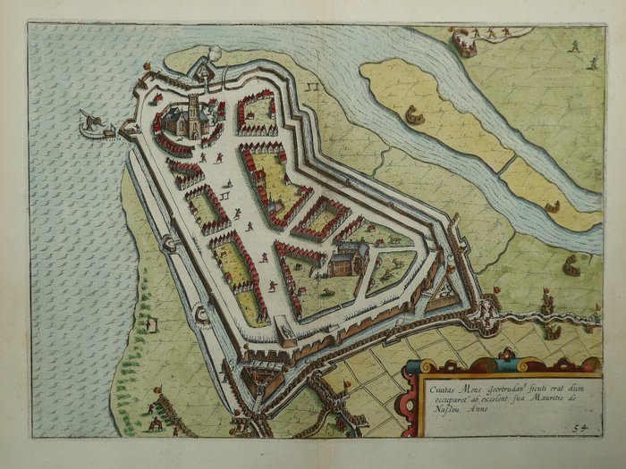 Países Bajos, Mapa - Geertruidenberg; L. Guicciardini / W. Blaeu - Civitas Mons Geertrudam - 1612