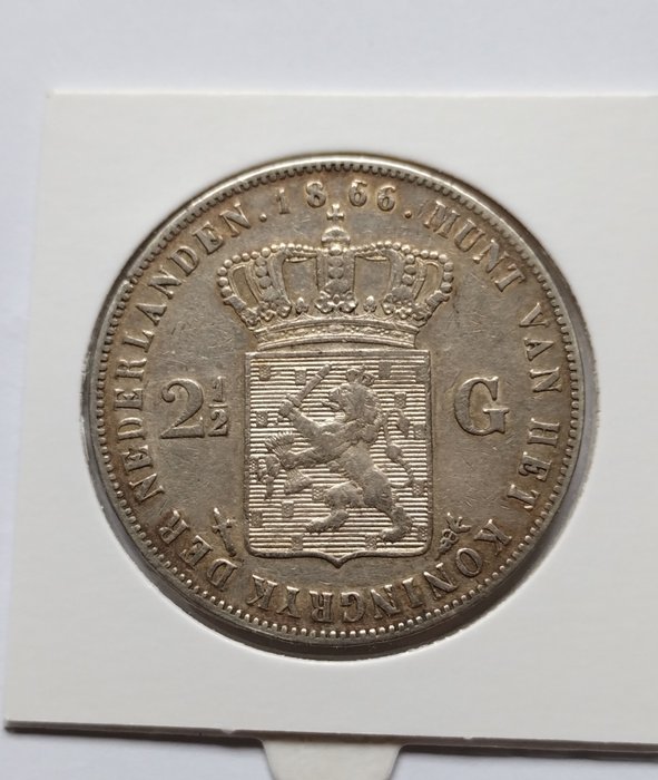 荷兰. Willem III (1849-1890). 2 1/2 Gulden 1866  (没有保留价)