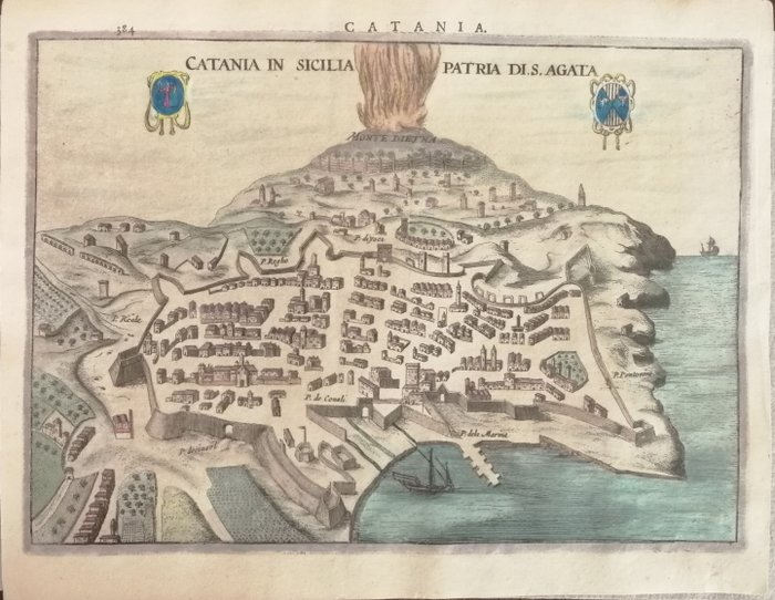 Europa, Landkarte - Italien / Sizilien; Jodocus Hondius - Catania in Sicilia Patria di S. Agata - 1621-1650