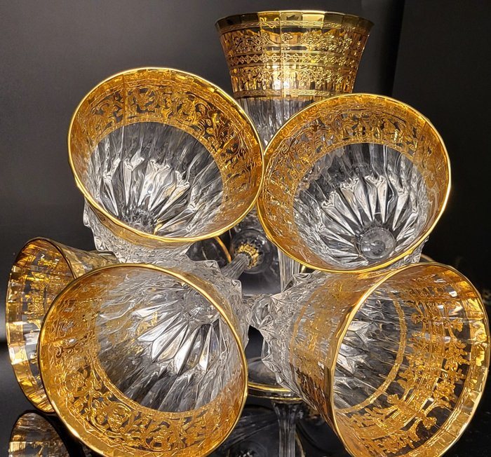antica cristalleria italiana - Conjunto de copos de bebidas diversas (6) - jóias preciosas de luxo com decoração diferente em ouro - .999 (24 kt) ouro, Cristal