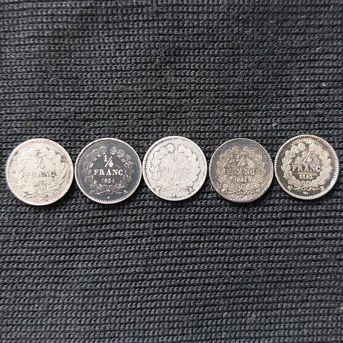法国. 路易腓力一世(1830-1848). 1/4 Franc 1834 à 1843 (5 monnaies différentes)  (没有保留价)