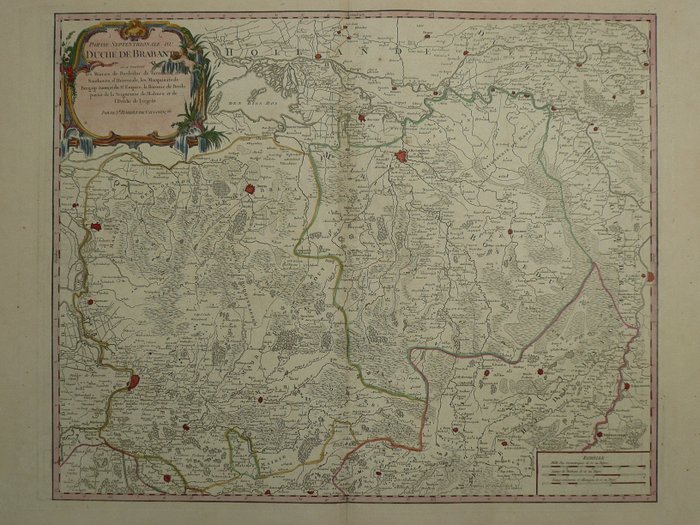 Países Bajos, Mapa - Brabante, Eindhoven, Den Bosch, Breda, Venlo; Robert de Vaugondy - Partie Septentrionale du Duché de Brabant - 1752