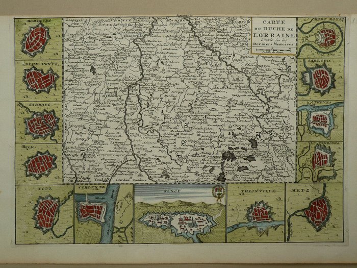 Europa, Kart - Frankrike / Lorraine / Nancy / Metz / Trier; D. de la Feuille - Carte du Duché de Lorraine - 1701-1720