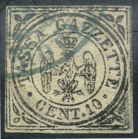 Italienska forntida stater - Modena 1859 - Porto för tidningar, 10 cent "örn". Certifikat - Sassone N. G 5