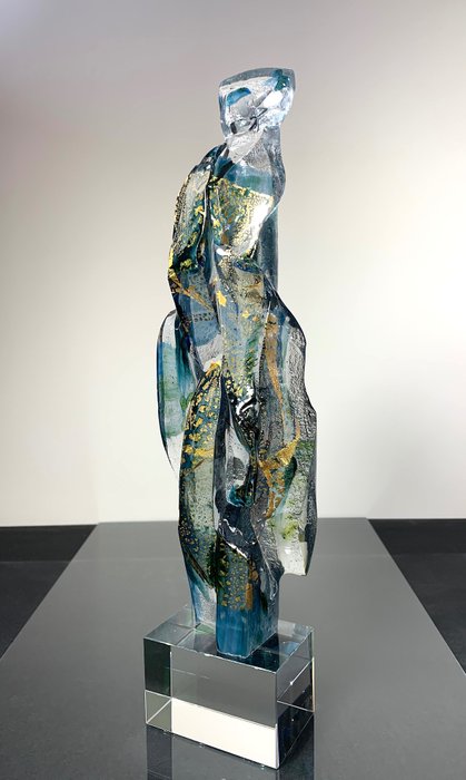 Maxence Parot - 花瓶 -  独特珐琅金雕 35 厘米  - 水晶, 玻璃