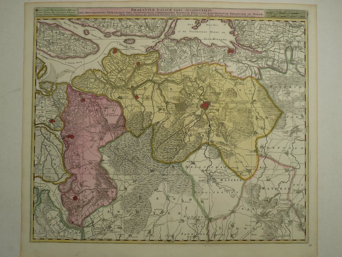 荷兰, 地图 - 布雷达、佐姆卑尔根、威廉斯塔德、奥登博斯; N. Visscher - Brabantiae Batavae pars occidentalis - 1681-1700