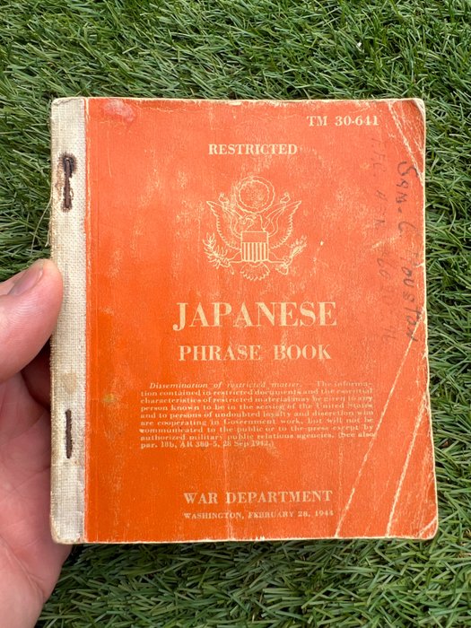 War Department - Official WW2 US Army Soldiers Japanese Language Guide - Pacific - USMC  - Named! - 1944