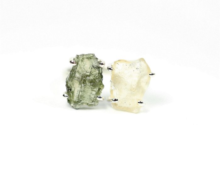 Anel de vidro do deserto da Líbia / moldavita / novo / Ásperos - 3.9 g - (1)