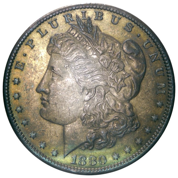 美国. Morgan Dollar 1880-O Morgan Dollar SPECTACULAR TONING!  (没有保留价)