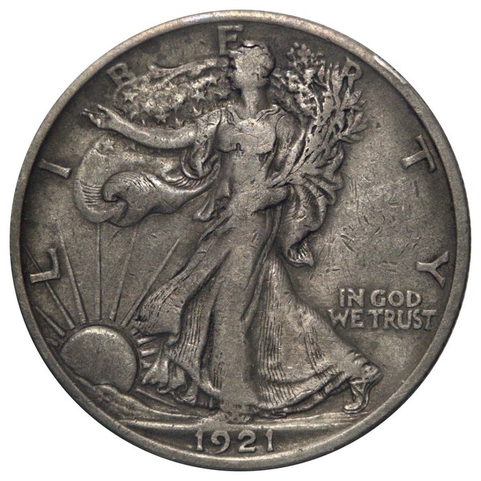 Egyesült Államok. Walking Liberty Half Dollar 1921-S "The" Key Date