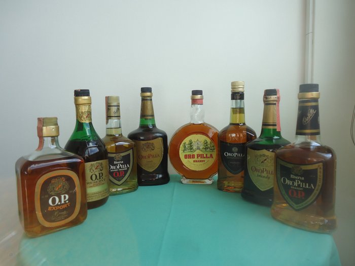 Oro Pilla - Brandy O.P. Export & Riserva  - b. Lata 60.-2000 - 1 litr, 70cl, 75cl - 8 buteleki