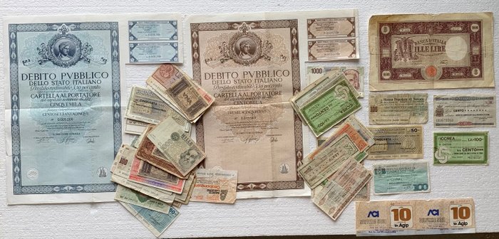 Italien. - 53 banconote/miniassegni/buoni - anni vari  (Utan reservationspris)