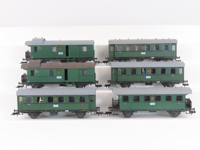 Fleischmann H0 - 5002/5005/5003 - Model train passenger carriage (6) - 2-axle passenger carriages 3rd class, including baggage carriage - DRG