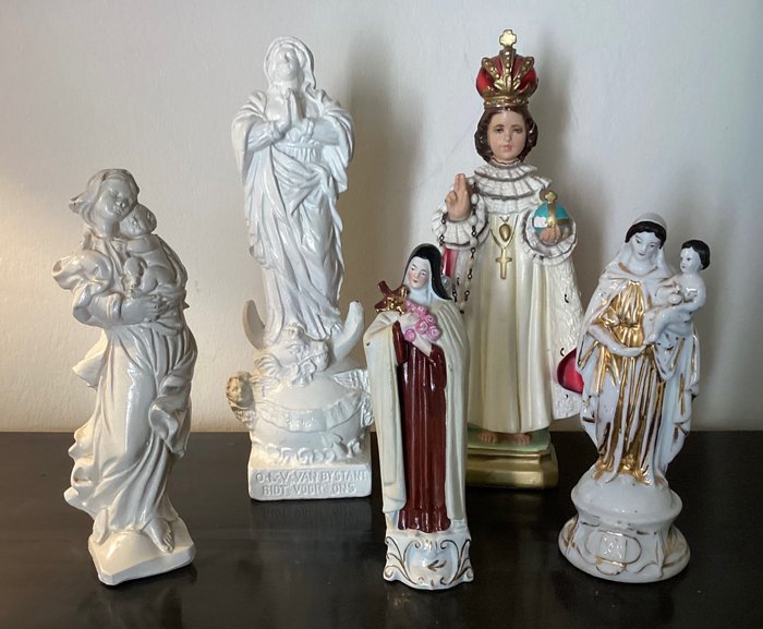 Statua, Maria, Onze-Lieve-Vrouw, Kindje Jezus van Praag, Heilige Rita - 35 cm - Gesso, Porcellana - 1970