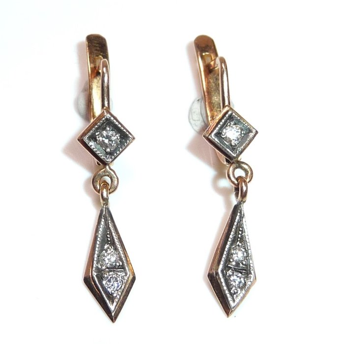 Earrings - 14 kt. Rose gold, Silver Diamond  (Natural)