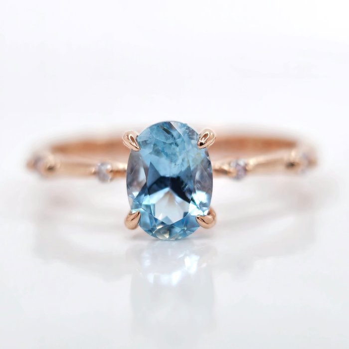 14K包金 玫瑰金 - 戒指 - 0.80 ct 海蓝宝石 - 钻石