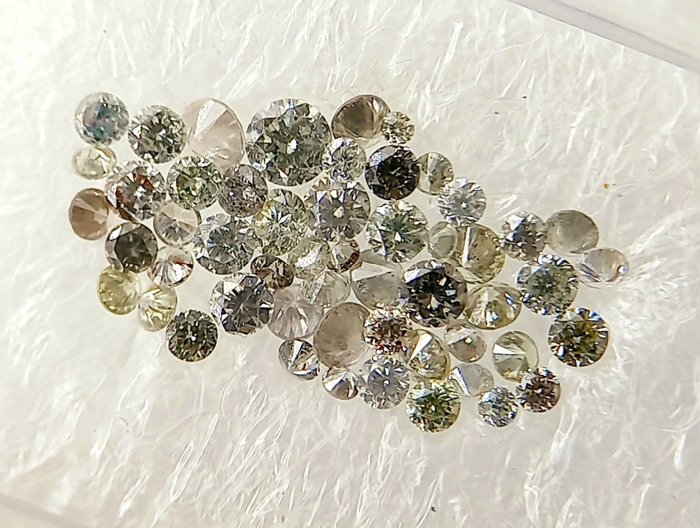 53 pcs Diamants - 0.60 ct - Brillant - Fantaisie gris - I2, VS1, No reserve!