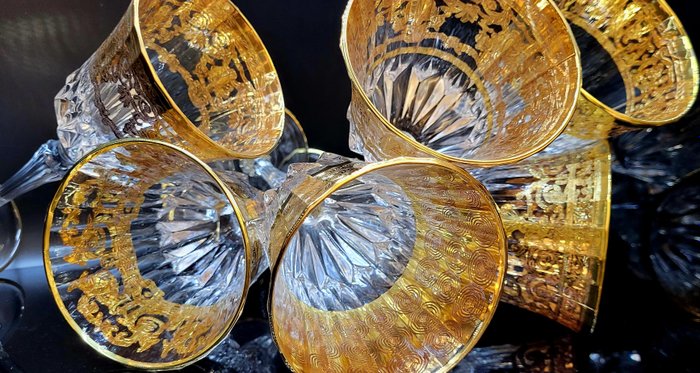 antica cristalleria italiana - Drikkeservise (6) - luksuriøse juvelbeger i gull - 999 (24 karat) gull, Krystall