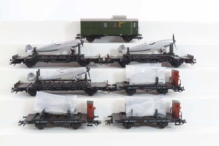 Märklin H0 - 45097 - Set machetă tren cu vagon marfă (1) - Set de vagoane de marfă din 7 piese „Transport cu avion” - DRG