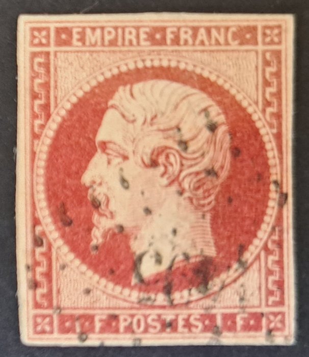 França 1853 - Napoleão III - Michel 17b dunkelkarmin