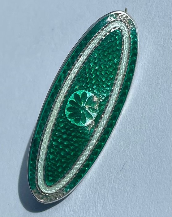Sem preço de reserva - Pregadeira Prata, Broche vintage de prata esterlina com esmalte verde 