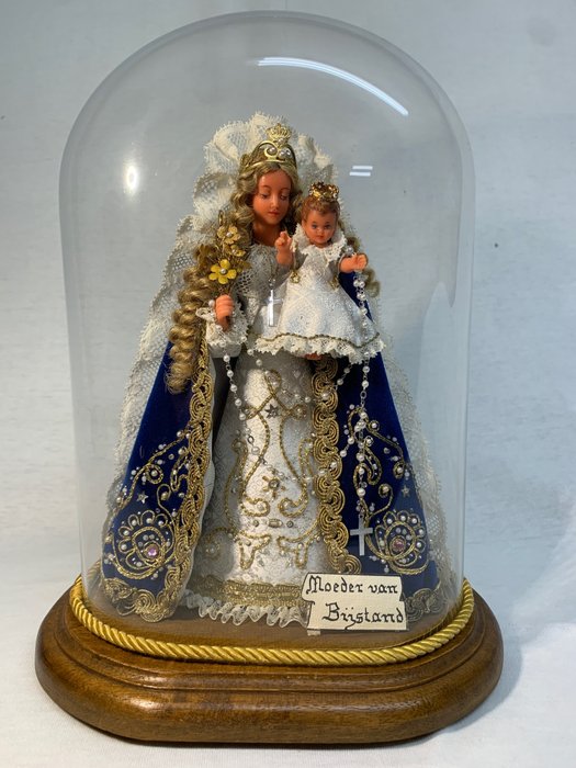 Clarissen Turnhout - Posąg, Moeder van Bijstand - 31 cm - Drewno, Szkło, Wosk, tkanina, koraliki, sztuczne perły, kamienie szklane