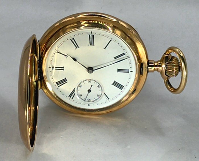 Carl Glück - München - 14K Goldsavonette - feines gravierten Monogramm - Uhr 38904 - Schweiz um 1893