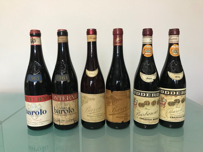 Giacomo Conterno: Riserva 1961 & Barolo 1961, Giuseppe Mascarello 1965 & 1973, Oddero 1969 & 1970 - 巴罗洛 - 6 Bottles (0.75L)