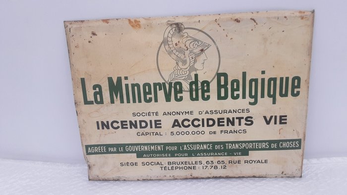 La minerve de belgique Verzekeringsmaatschappij - Διαφημιστική πινακίδα - μέταλλο