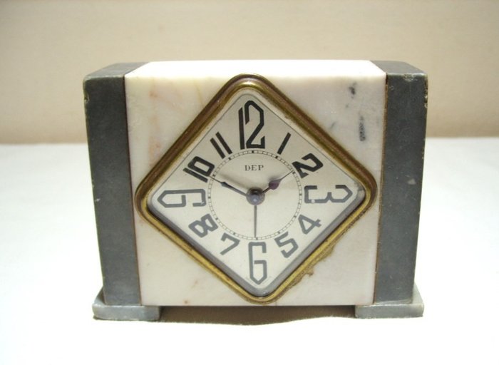 Asztali óra - Art Deco - márvány üveg fém sárgaréz - 1920-1930