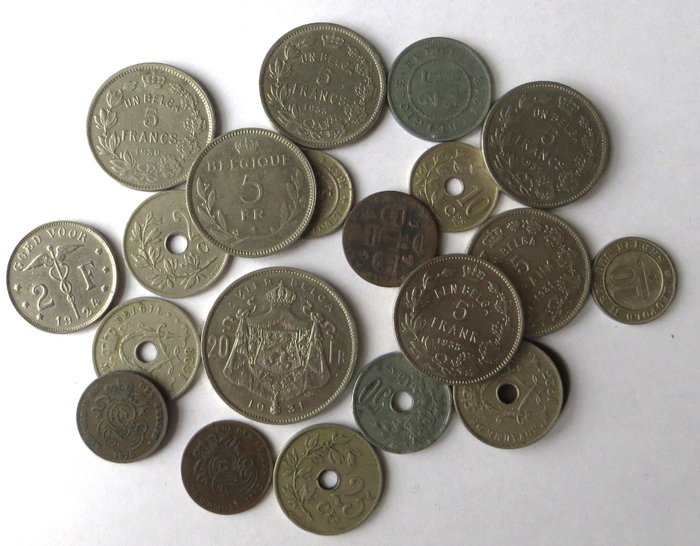 Belgia. Liard t/m 20 Francs 1745/1933 (23 verschillende)  (Ingen reservasjonspris)