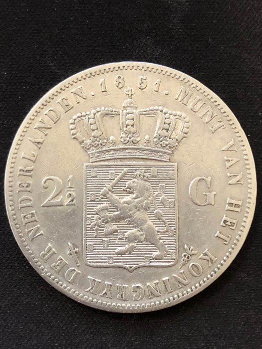 荷兰. Willem III (1849-1890). 2 1/2 Gulden 1851  (没有保留价)