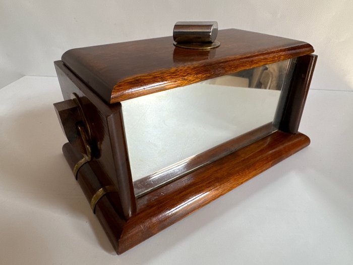 Keksdose - Art Deco – Pralinenschachtel, Mahagoni mit Spiegeln. - Holz, Mahagoni, Spiegel aus Blattsilber