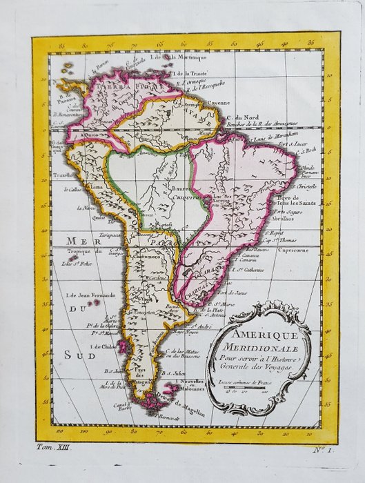 America, Mapa - América del Sur / Venecia / Tierra del Fuego / Chile / Colombia; La Haye, P. de Hondt / J.N. Bellin / A.F. Prevost - Amerique Meridionale - 1721-1750