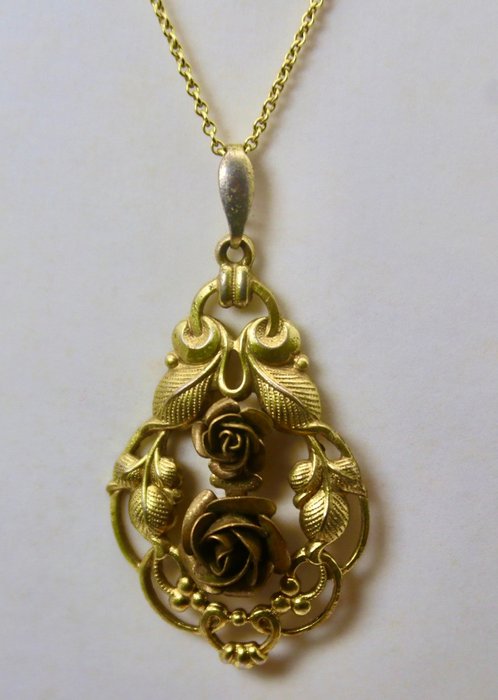 Bez ceny minimalnej
 - Art Nouveau German circa 1900s - 2-częściowy komplet biżuterii Jestem. Podwójne złoto 18-karatowe