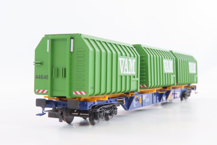 Modeltrein express H0 - 1002 - Godsvagn-set för modelltåg (1) - Fyraxlad containerbärare VAM - ACTS