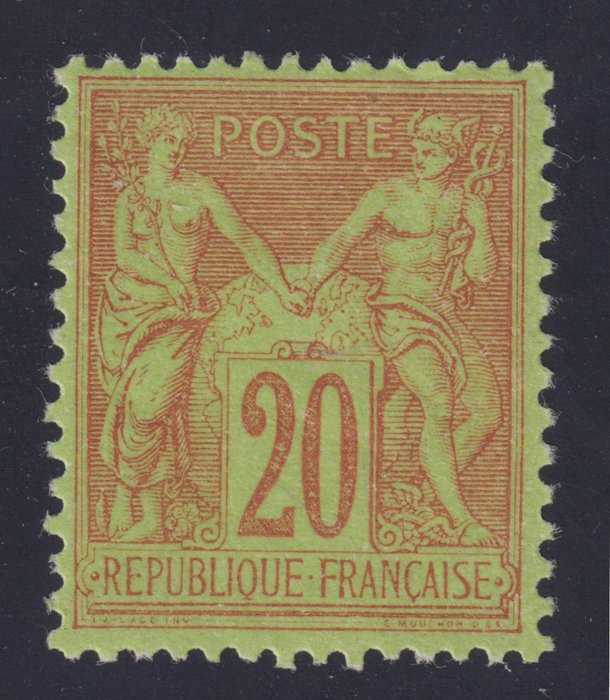 Franciaország 1881 - Sages "type II" n°96 Új** nagyon jó központosítás, aláírt Calves, Kiváló - Yvert