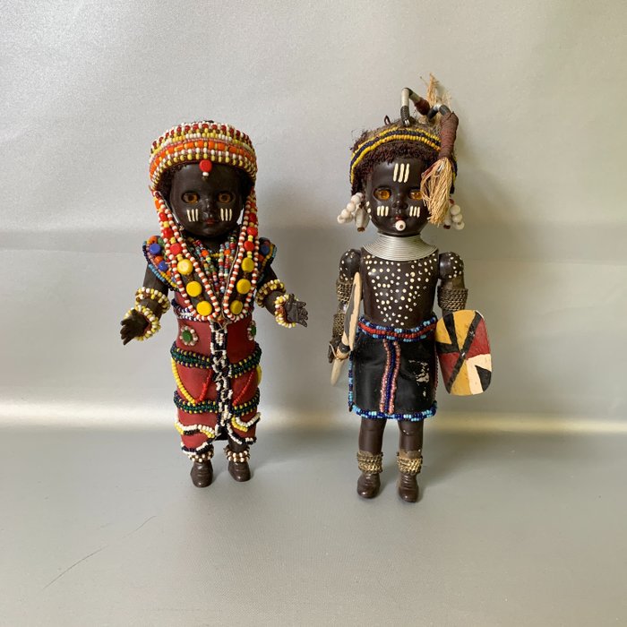 2 poppen Masai vrouw en Turnkana krijger jaren '60 - Kenia  (Fără preț de rezervă)